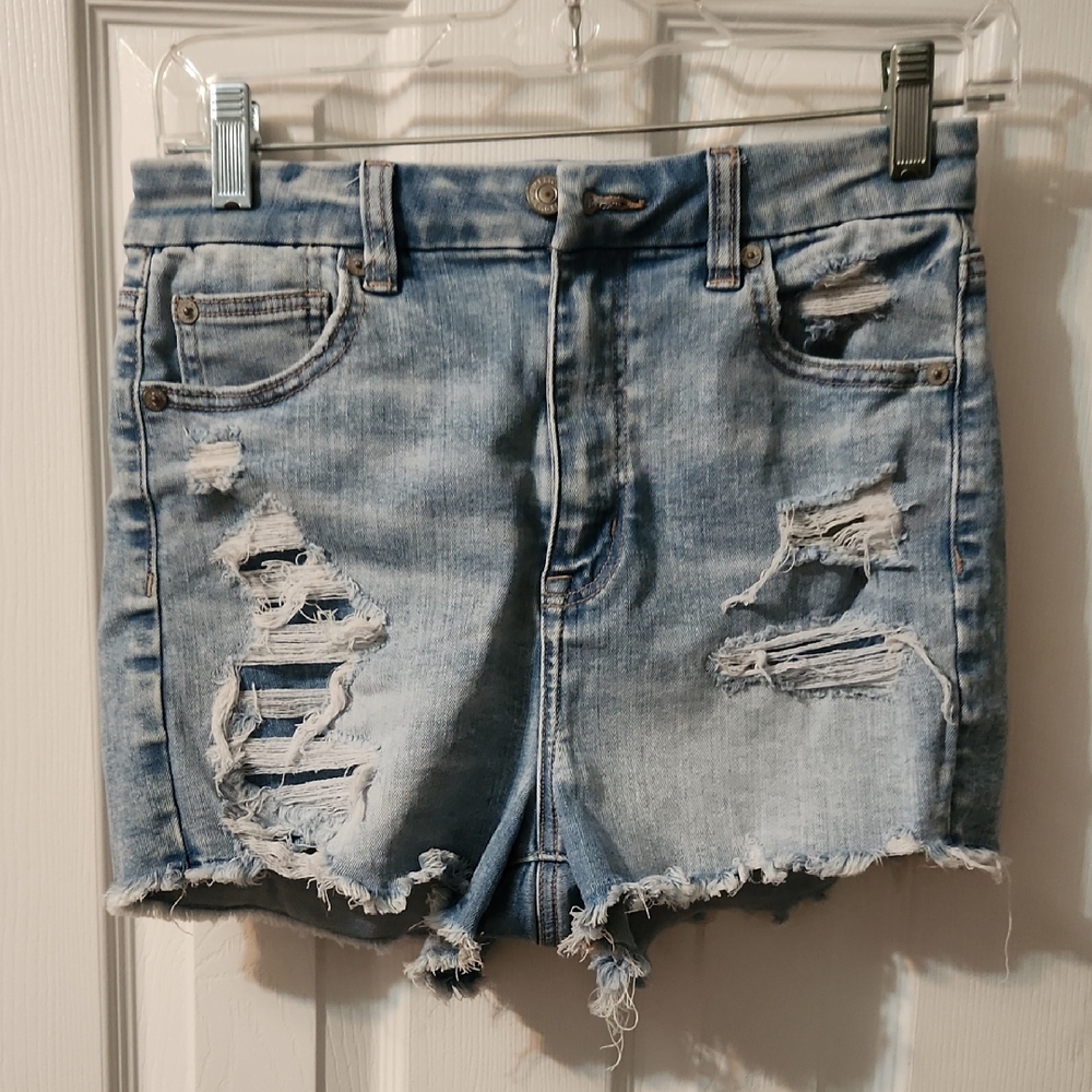 American Eagle Shorts - Outfitters Light Blue High Waist Denim Shorts - 4